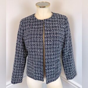 TALBOTS Petite Navy, Light Pink & Mint Green Tweed Blazer | Size 8P